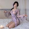 Sexy lingerie sexy butterfly print perspective lace-up deep V open kimono pajamas pure desire uniform suit