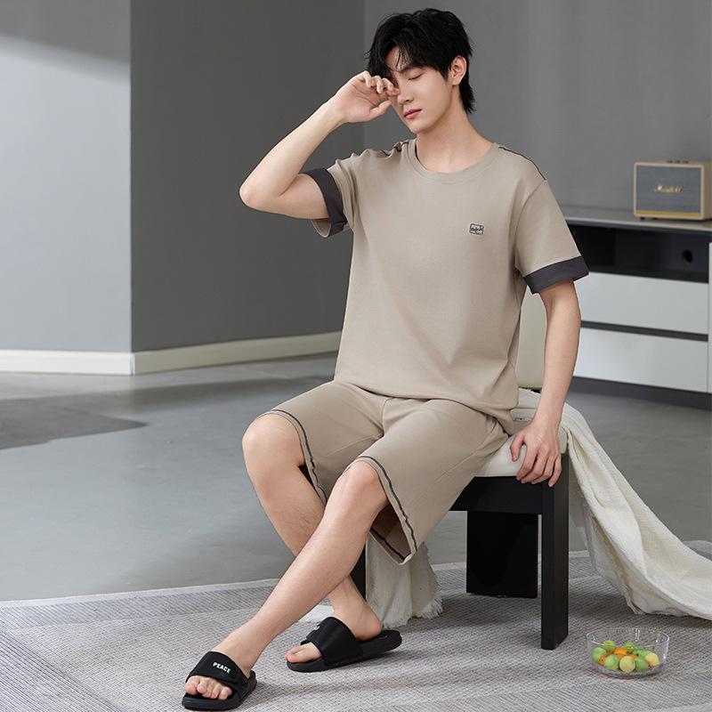 7A Antibacterial Plus Size Cotton Pajamas for Men - Short Sleeve & Shorts, Cooling, Round Neck, Summer Outerwear/Loungewear