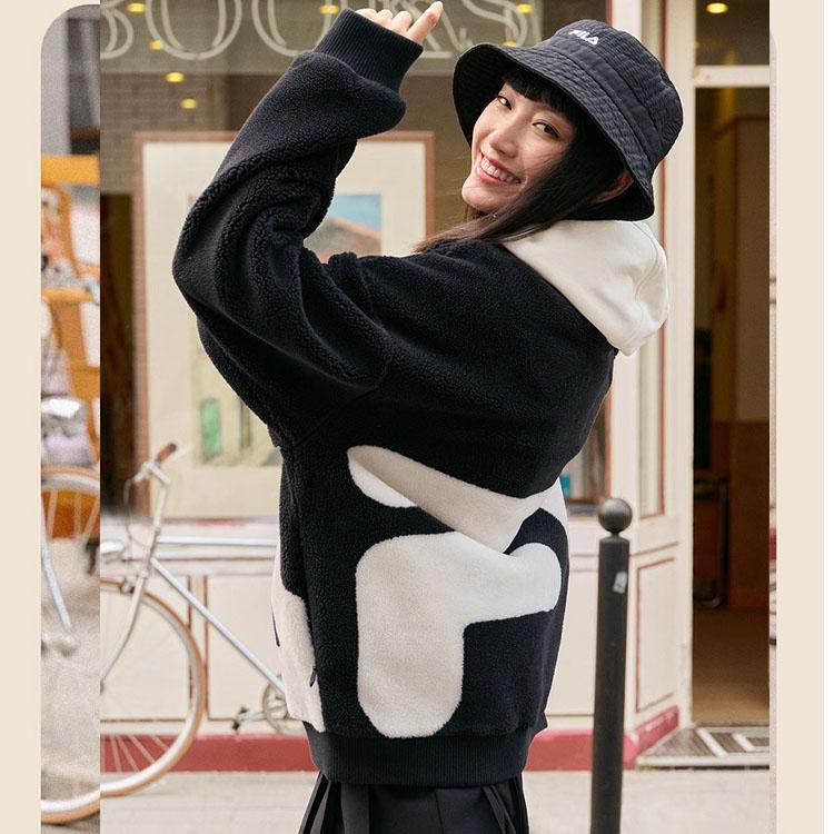 Fila Veste à capuche zippée en polaire avec logo FW22 Veste unisexe Noir F51U248926F-BK