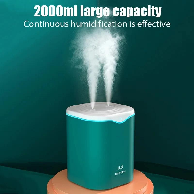 HOMEFISH 2000ML USB Cool Mist Humidifier Double Spray Port Essential Oil Aromatherapy Purifier for Home Office