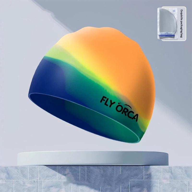 Gradient Silicone Swim Cap High Elasticity Waterproof Swimming Hat For Adults Pool Beach Water Sports