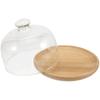 Wooden Cake Tray with Clear Glass Dome Lid Round Dessert Display Server Plate for Cupcakes Cookies Fruits Muffins Baking Storage