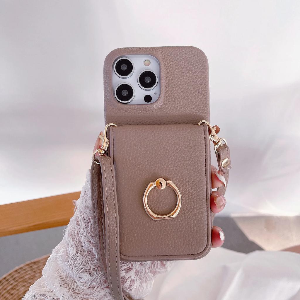 Ring Stand Phone Case For iPhone 17 Air 16 15 14 Plus 13 12 11 Pro Max Pocket Credit Card Holder Crossbody Lanyard Leather Cover
