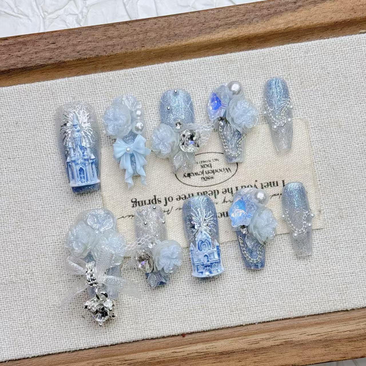 Blue Castle Almond Whitening Handmade Manicure Tips - High-end Wearable Nails