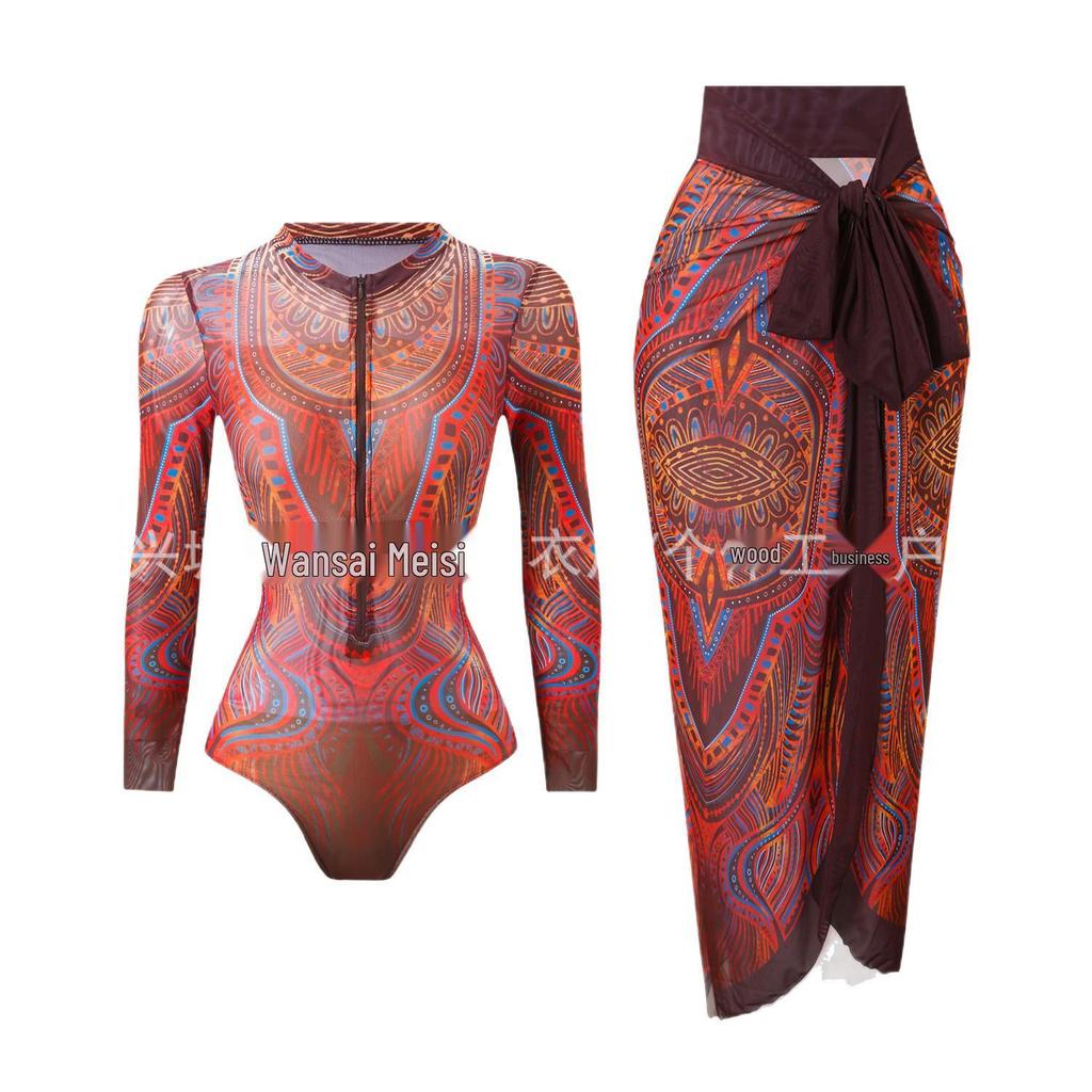 2025 Women's Long Sleeve Sun Protection Russian Swimsuit - European American Surfwear Beach Dress