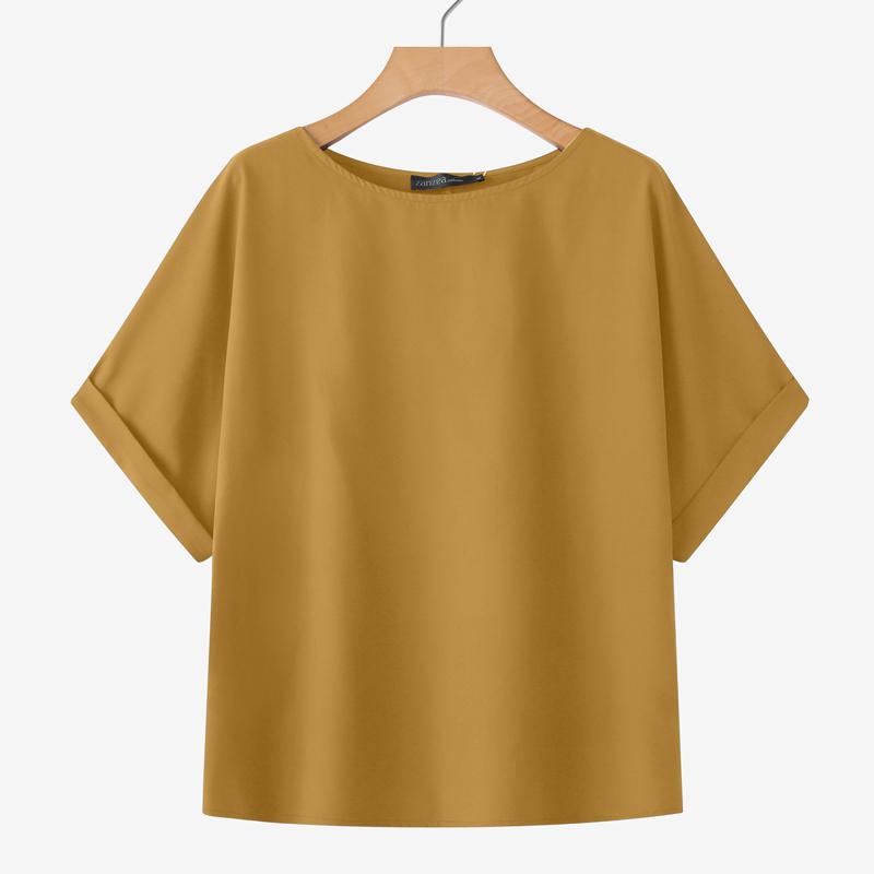 

ZANZEA Женская повседневная блузка с круглым вырезом, свободная, летняя, с рукавом три четверти 5XL оранжевый