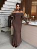 European Strapless Long Sleeve Bodycon Maxi Dress for Women - 2025 Autumn/Winter Collection