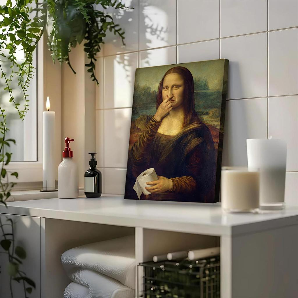 Women Wall Art Funny Humorous Female Figure Painting Retro Cover Nose Design Canvas Print for Home Hotel Apartment Dorm Decor