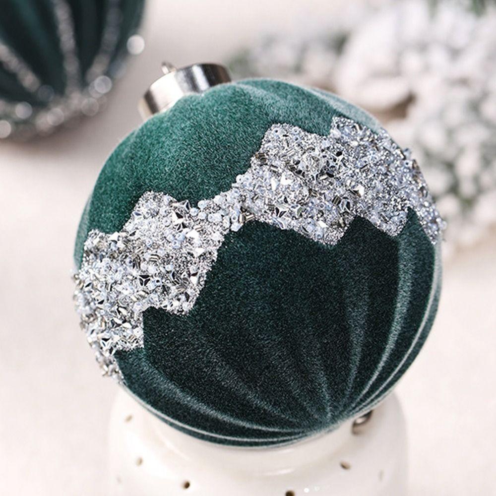 4pcs 10cm Flocking Christmas Balls Set Red Green Christmas Tree Ornaments Merry Christmas Decor