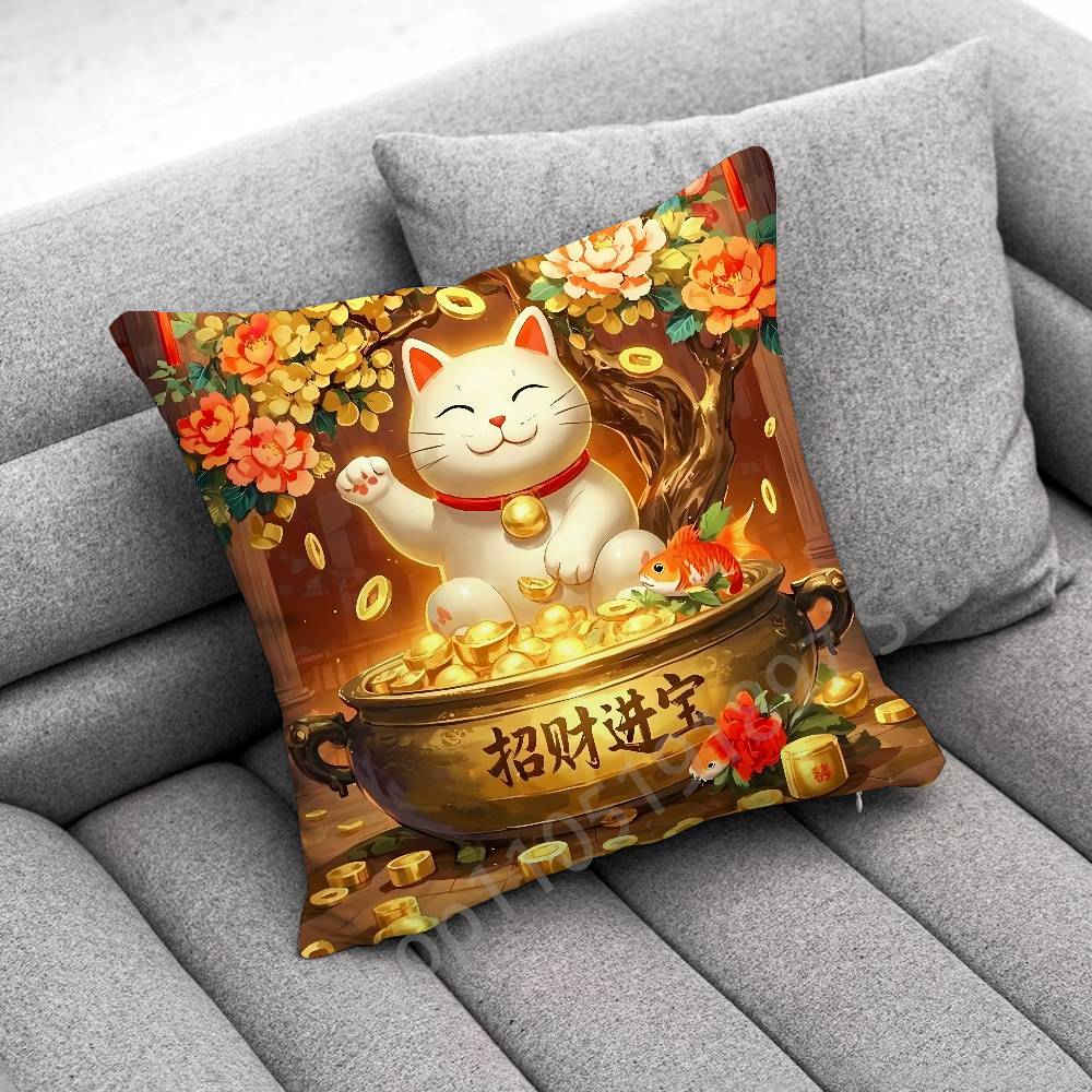 Maneki Neko Lucky Money Cat Throw Pillow Case For 45X45Cm 40X40Cm 55X55Cm 50X50Cm 30X30Cm Square Car Pillowcase Shell