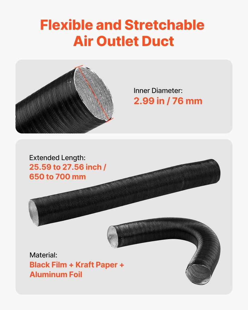 VEVOR Diesel Heater Pipe Duct Vent Kit, 75mm Heater Pipe Warm Air Outlet Vent Set with Y-Shaped Connector & Air Duct Clamps