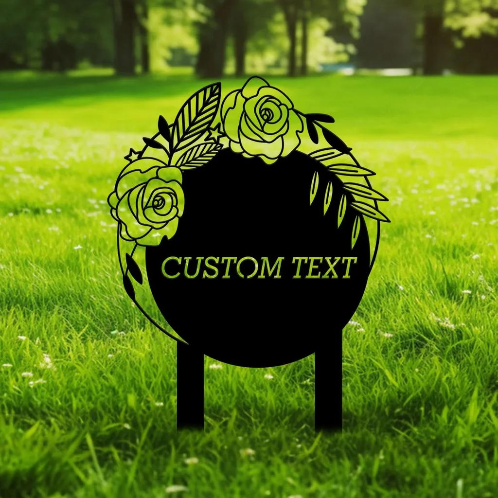 **Metal Garden Stake Yard Sign Personalized Gift**  **Metal Rose Garden Decor Custom Yard Art**