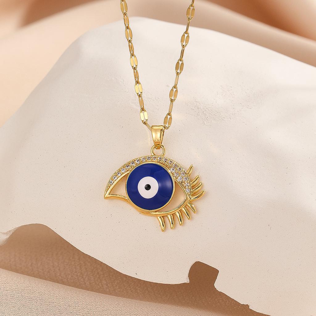 French Style Personality Hip-hop Style Necklace 1 Piece Inlaid with Colorful Zircon Devil Eye Necklace Accessories