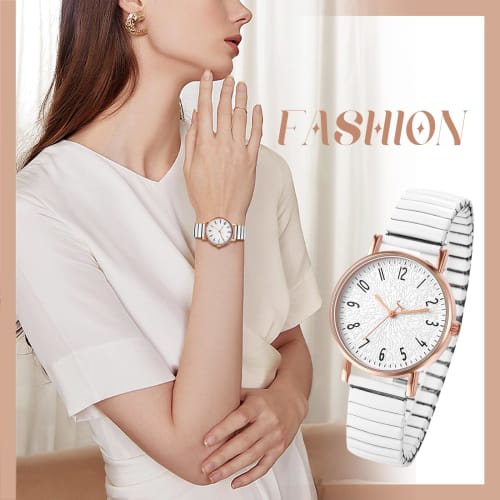 Women's Seiko Replica Watch with Elastic Strap: Stainless Steel, Waterproof, Stylish, Easy-to-Read Dial, Precision Quartz Movement, White, Ideal for B