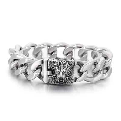 Stainless Steel Lion Charm Bracelet Men With Shiny Curb Chain Jewelry for Male Street Rock Jewelry