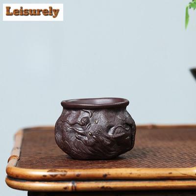 150ml Butikový Yixing Fialová hlína Čajový šálek Ručně vyráběný Gravírovaný Drak Mistrovský šálek Čajová miska Čajová souprava Potřeby Jednotlivé Zisha šálky Dárek