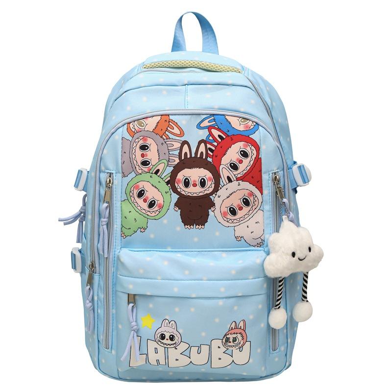 labubu student backpack for girls in junior and senior high school, large capacity, casual backpack for girls, lightweight and versatile