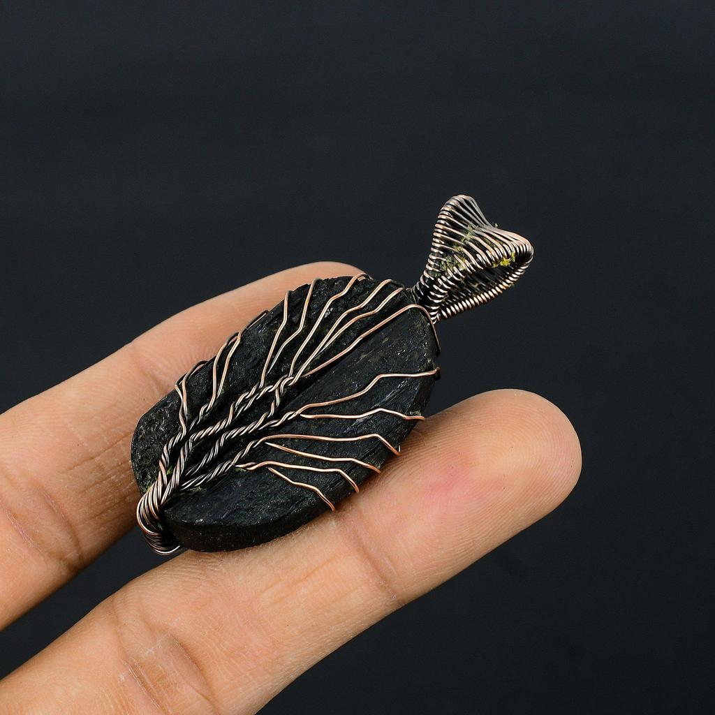 Tree Of Life Black Tourmaline Gemstone Copper Wire Wrap Handmade Pendant Jewelry Gift For Her