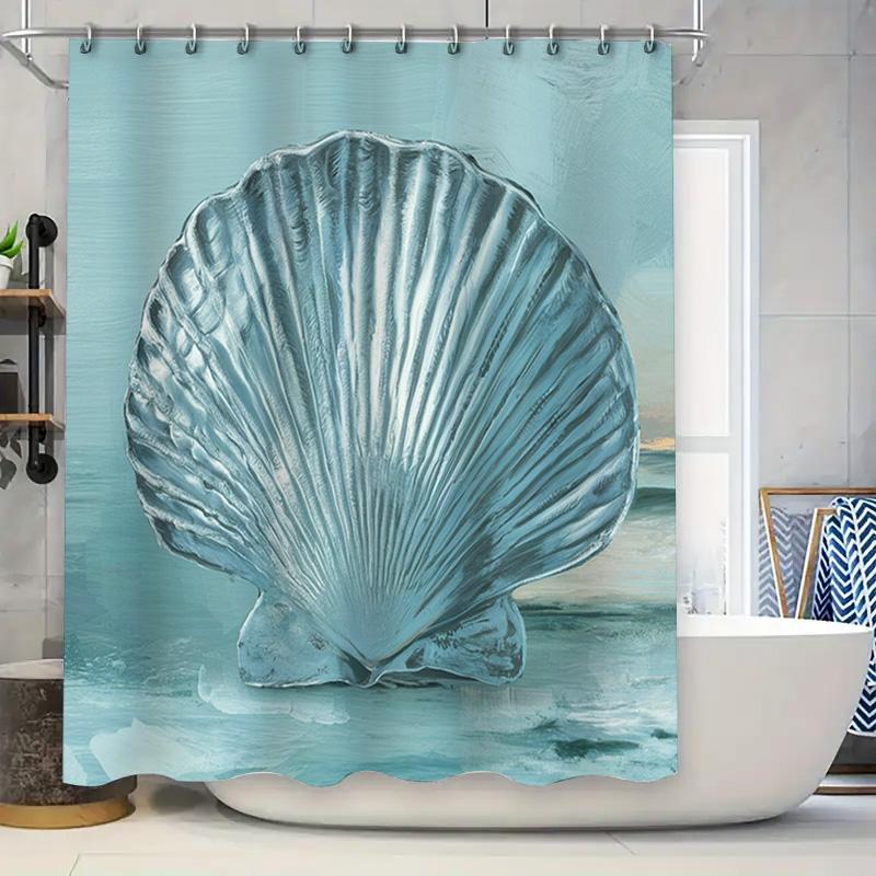 

Blue Shell Print Shower Curtain Waterproof Bathroom Decor Luxury Home Decoration Soft Fabric High-Quality Bath Curtains Set For W60H190(CM)-1 Pcs