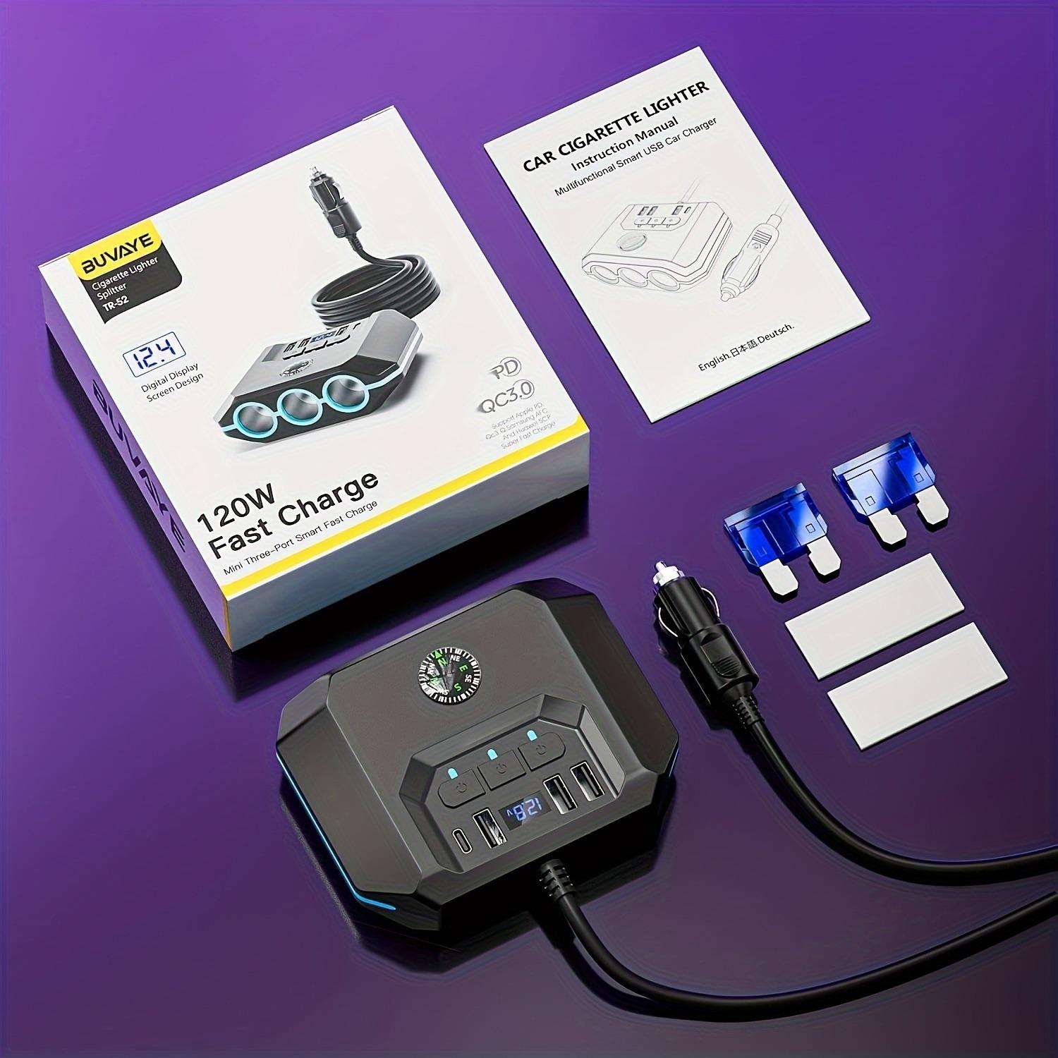 

Автомобильное зарядное устройство 7-в-1 мощностью 120 Вт с тремя розетками, индивидуальным включением/выключением для переключателя, светодиодным индикатором напряжения, шунтирующим разъемом 12 В/24 В с кабелем длиной 3,3 фута TR-52