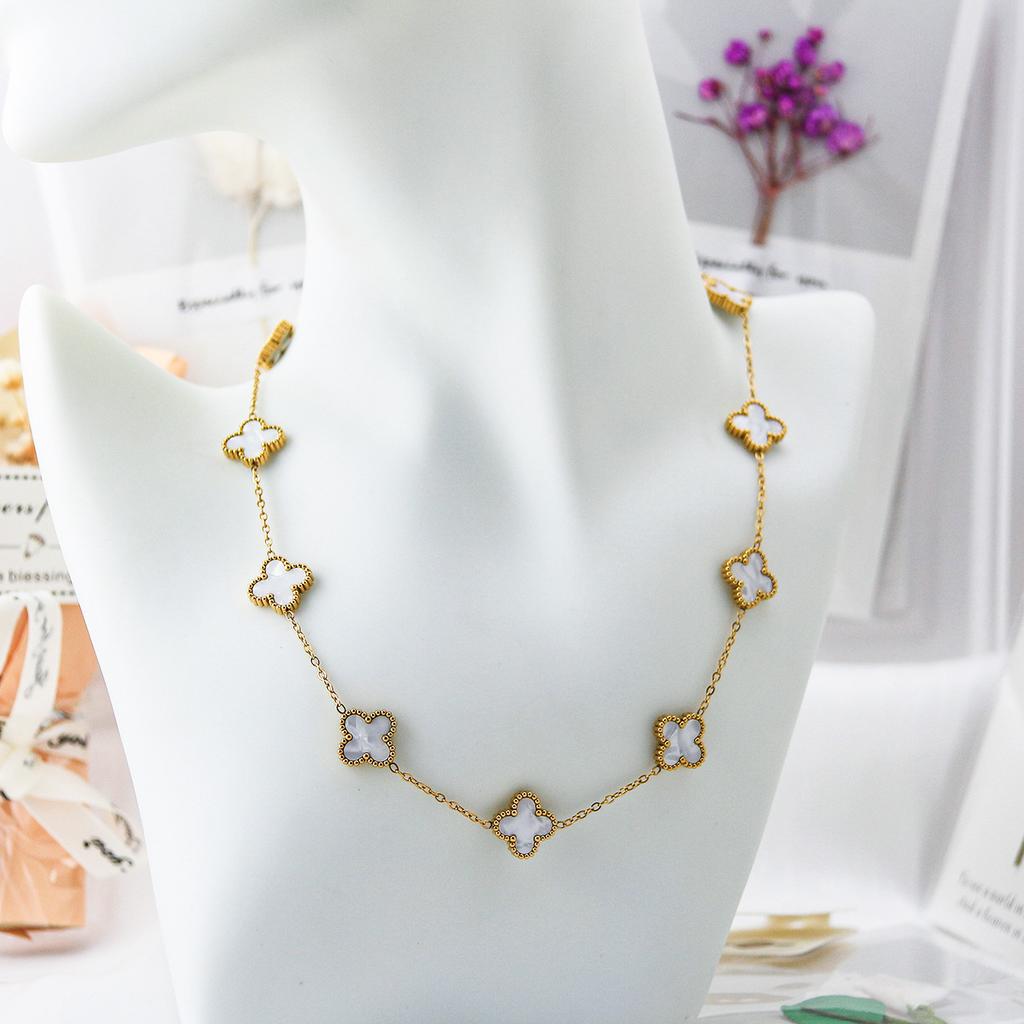 Collana con 10 Fiori Quadrifoglio Moda Lusso Leggero Ciondolo a Fiore Catena Clavicola da Donna