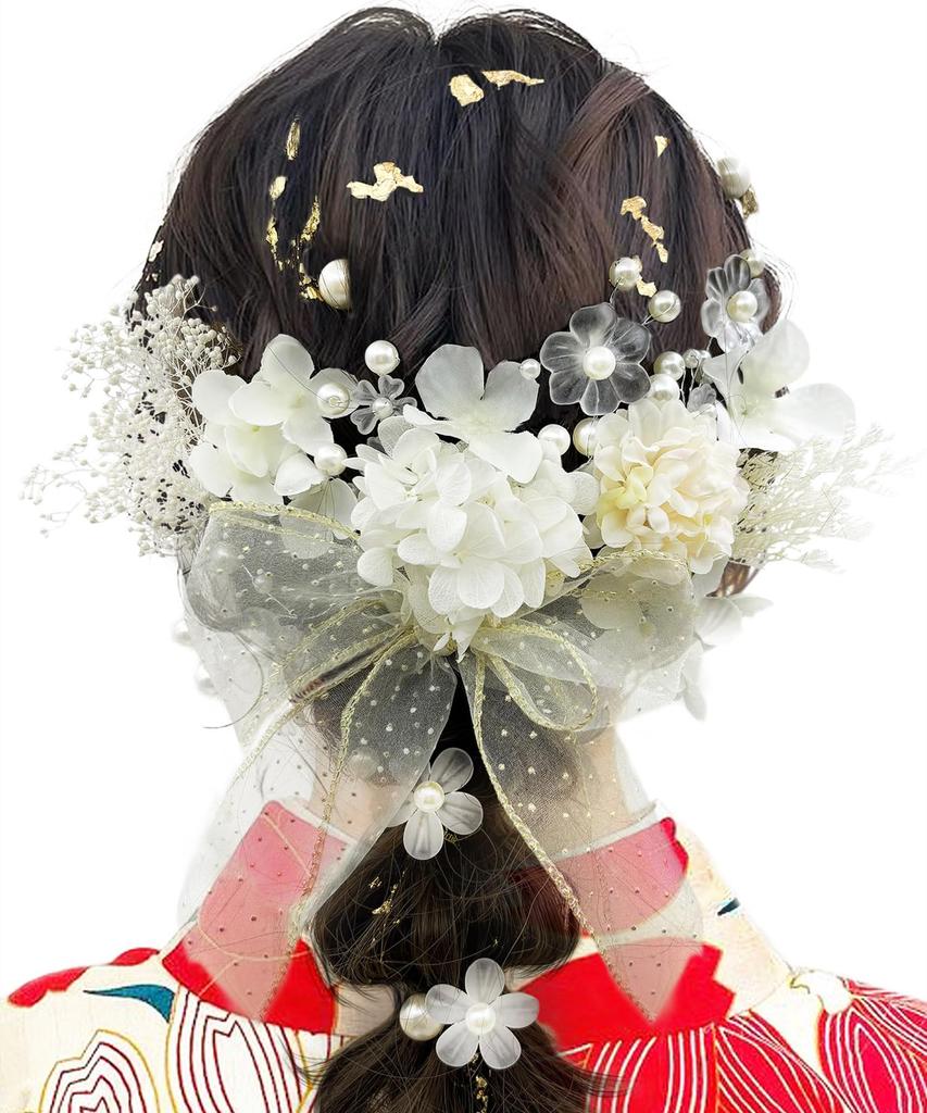 Baramoly Hair Small Gold Japanese Clothing YK004 Ornament, Coming-of-Age Ceremony, Ribbon, Pearl, Baby's Breath, Flowers, Yukata, Furisode, Hakama,