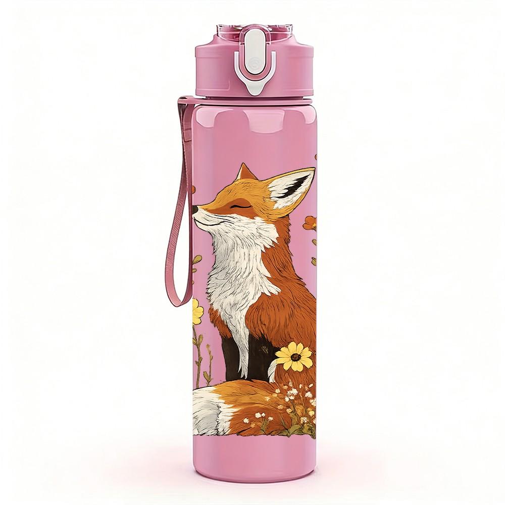 1PC Fox Family Autumn Forest Print 750ml Color Plastic Sports Water Bottle Leakproof Flip Straw Lid Suitable for Sports Office Home Use