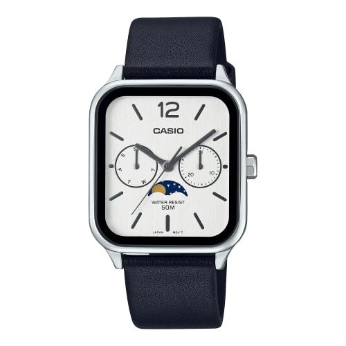 Casio CASIO Standard Moon Phase Analog Men's Watch MTP-M305L-7AV Black Leather Band Silver Overseas Model