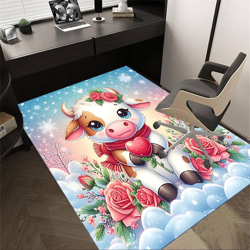 1PC cow, roses Extra Large Non Slip Floor carpet, Office, family, Studio Large Area Rug Indoor Rugs, Bold Statement Piece