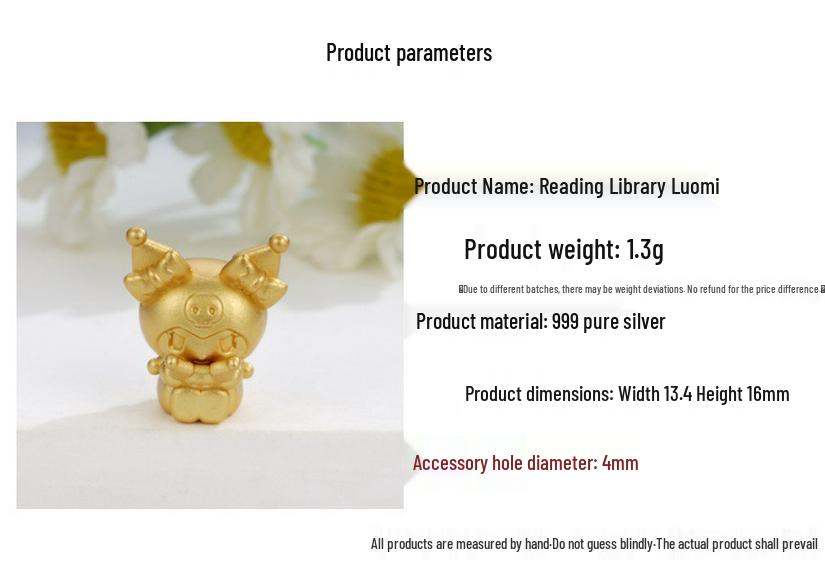Sterling Silver 999 Cartoon Cinnamoroll and Kuromi Beaded Rope DIY Cute Loose Beads Accessories