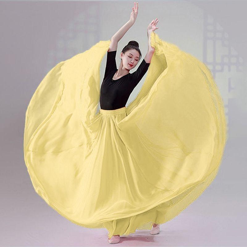Elegant Big Swing Hem Half Skirt Double Layer Chiffon Lightweight National Folk Classical Dance Dress For Women