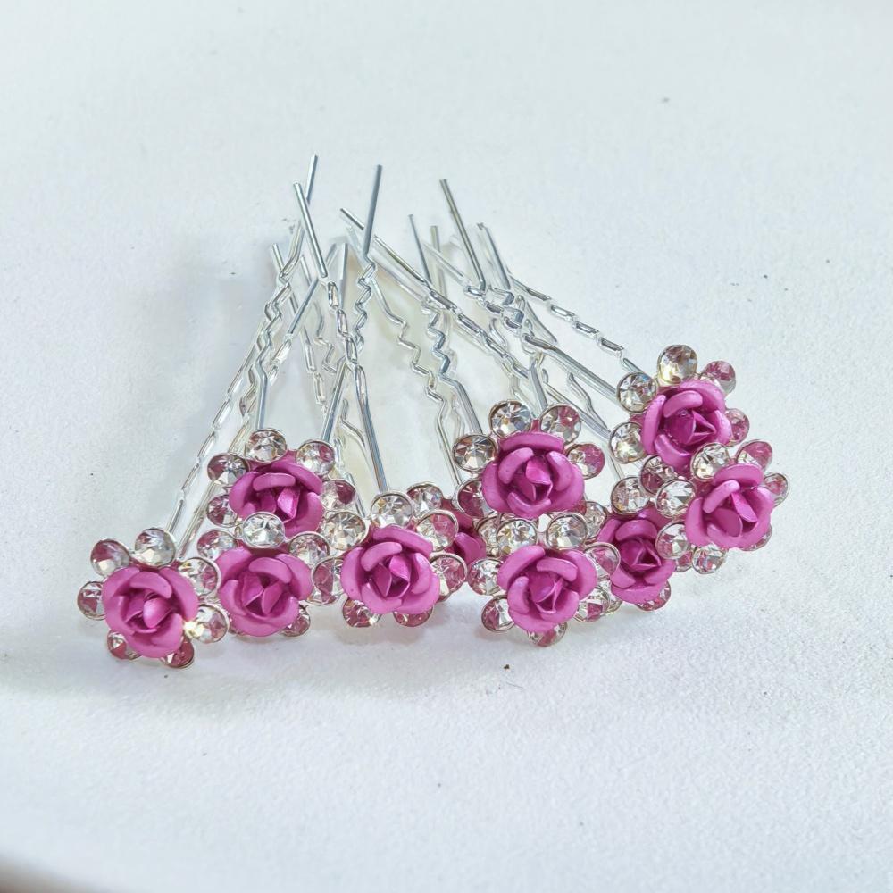 10pcs Rose Flower Bridal Hairpins Luxury Crystal Hair Clip Pins Wedding Bride Hair Styling Tools Women Prom Hair Accessories