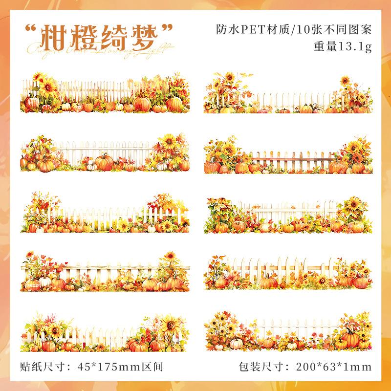10 Pcs Long Strip Plant Flowers Stickers Pack Creativity Adhesive Diy Diary Album Scrapbooking Material Planner Craft Supplies