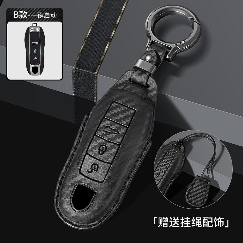 Carbon Fiber Pattern Car Remote Key Cover Case Holder Shell Fob For Porsche Taycan Panamera Macan Cayenne Hybird 718 911 Boxster