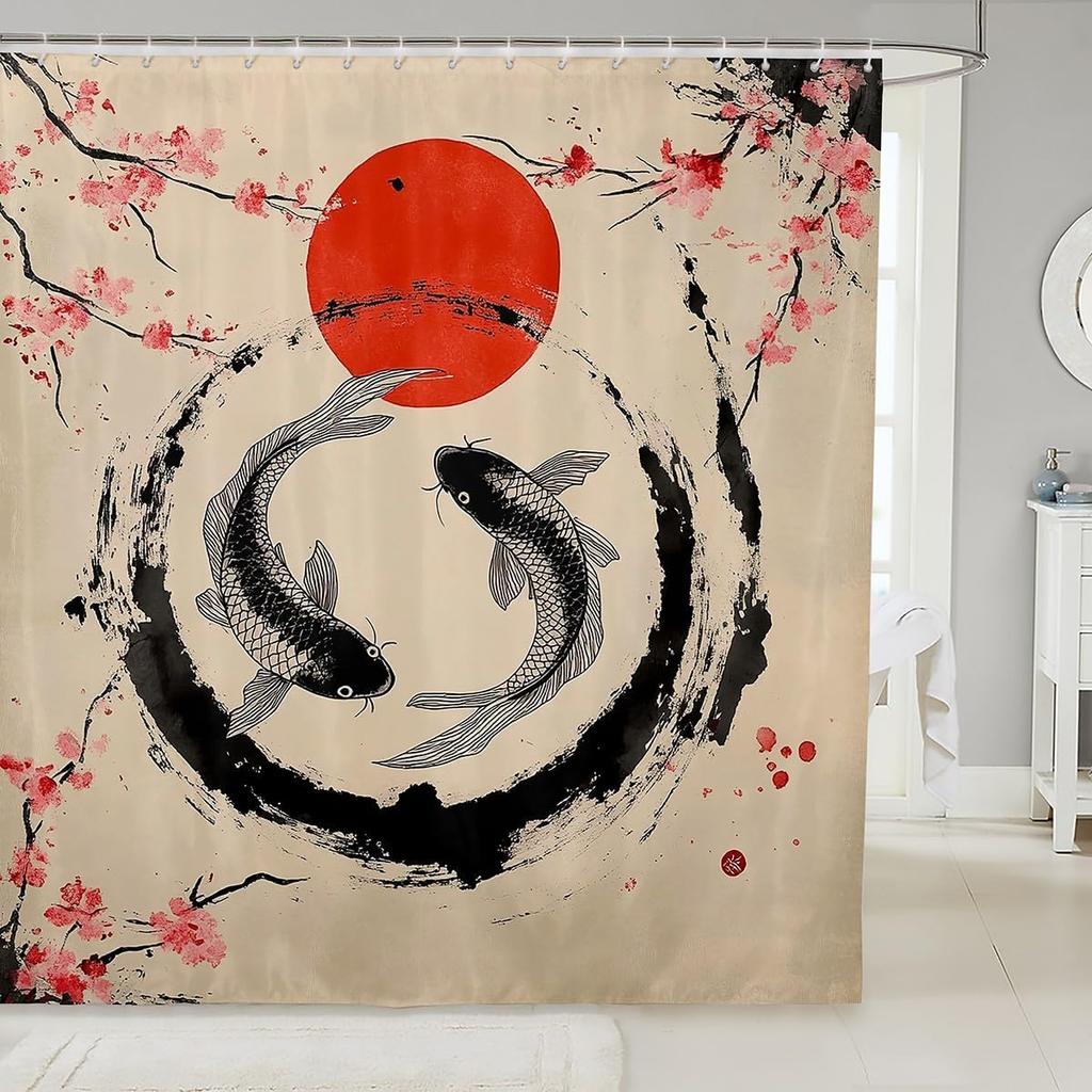 Feelyou Japanese Wave Bath Curtain for Boys Girls Fuji Mountain Shower Curtain Waterproof Japanese Style Bathroom Shower Curtain
