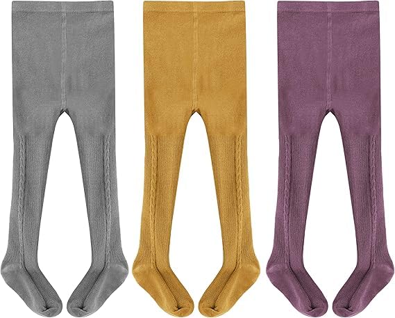 LOLANTA Knit Tights with and Ages Kids' Feet, 3-Pair Set, Gray, Purple, Yellow, 1-3