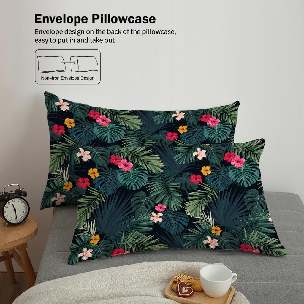 3pcs palm leaves pattern printed bedding set, suitable for teenagers and adult's bedroom, camping, 1*duvet cover+2*pillowcase