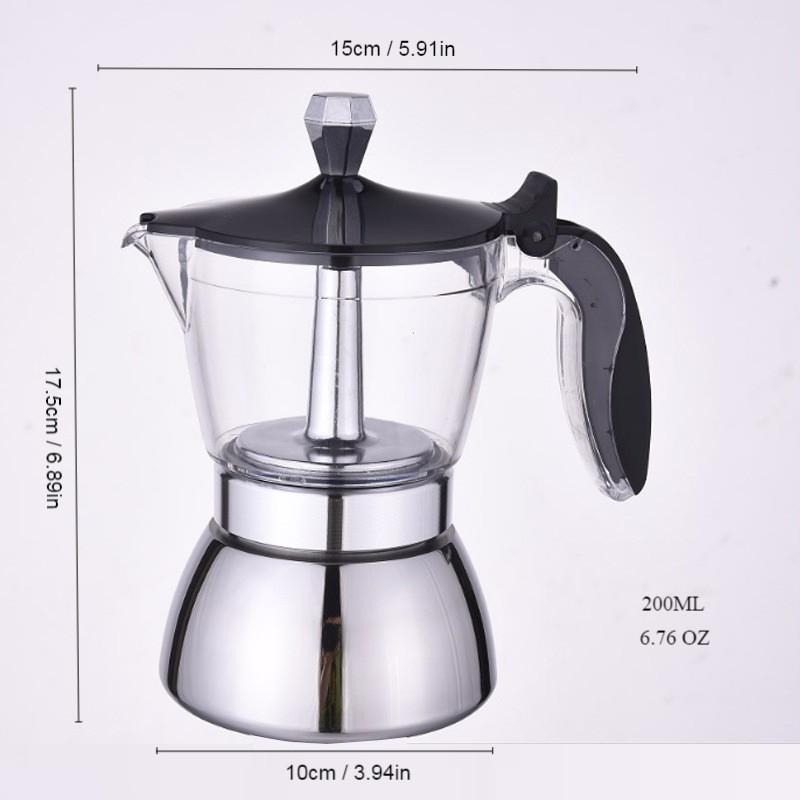 200ML/300ML Portable Transparent Visible Mocha Pot Household Brewing Coffee Pot Stainless Steel Espresso Maker