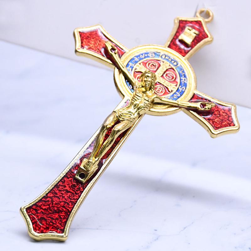 Christian Jesus Cross Metal Alloy Material Christmas Easter Christian Baptism Decorative Pendant Red -blue High Quality Gifts