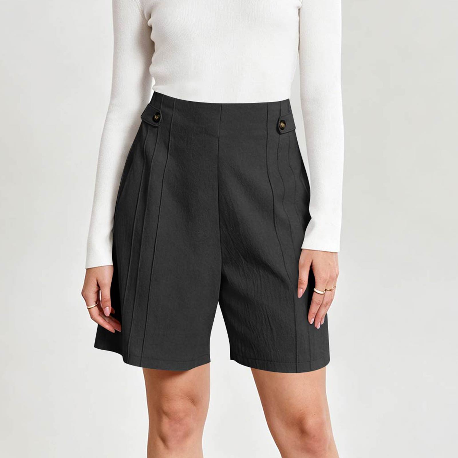 Women s Cotton-Linen Casual Shorts  (Cropped ) S чёрный