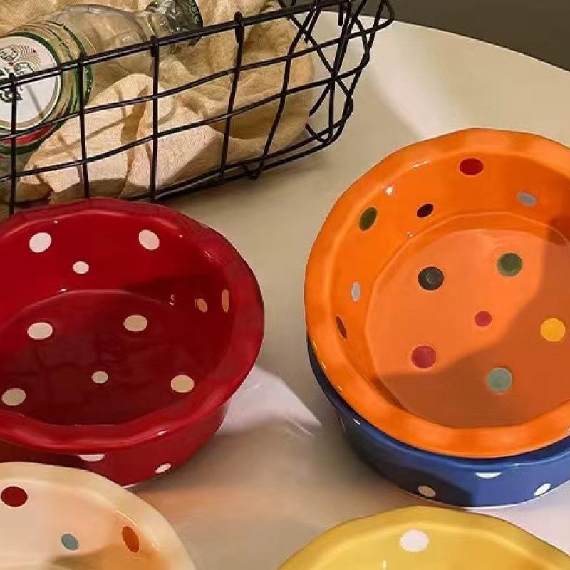 6-Inch lace pet food bowl dog cat polka dot ceramic bowl practical water bowl hot sale
