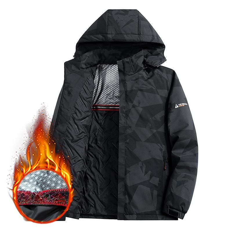 Плюс бархатная куртка с капюшоном мужская осенне-зимняя куртка для активного отдыха мужская ветровка утолщенная куртка M чёрный