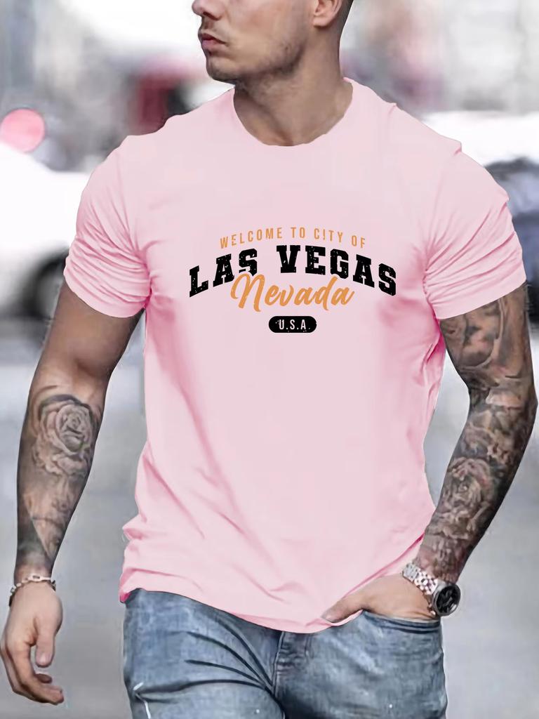 Welcome To Las Vegas Nevada Print T-shirt For Men Summer Short Sleeve O-neck Cotton Tees Casual Streetwear Oversized Tops