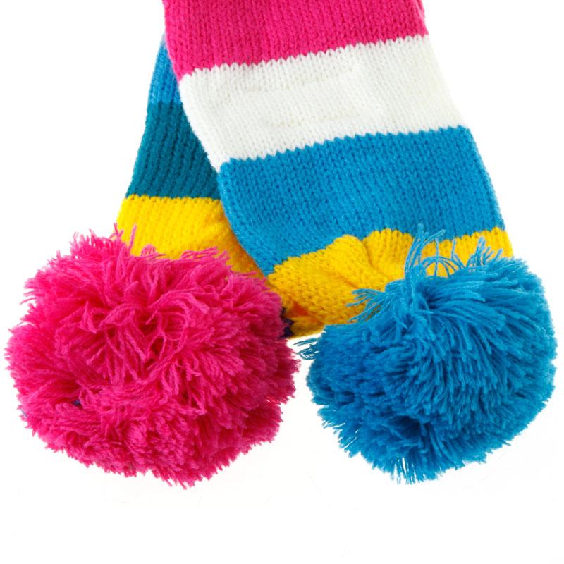 Colorful Strips Scarf with Two Rose & Blue Balls