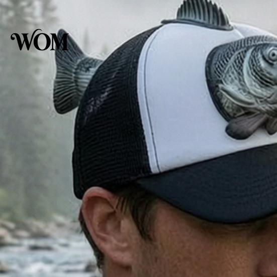 Grappige Vissershoed Baars Vis Hoed, Realistische 3D Nieuwigheid Pet, Verstelbare Ademende Mesh Praktische Accessoires voor Volwassenen Zon Hilarische Mannen Hengelaars