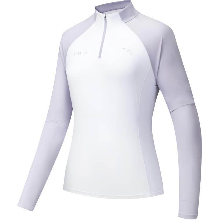 Anta Running Series Sports Casual Stand Collar Simple Comfortable Versatile Color Block Long Sleeve Knit Top Women Tops 162535402-2