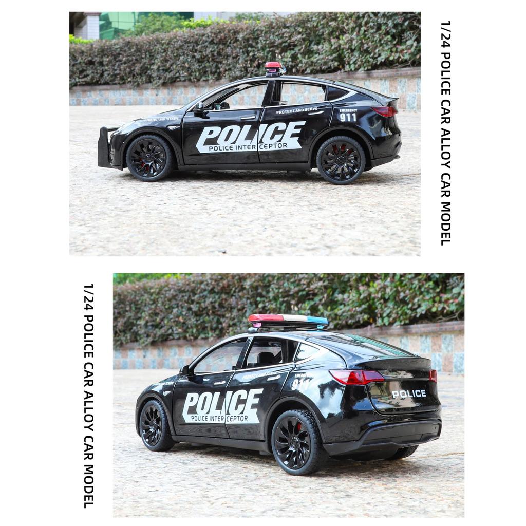 1/24 Tesla Model Y SUV Alloy Police New Energy Car Model Diecast Metal Vehicles Car Model Simulation Sound and Light Children Toy Gift