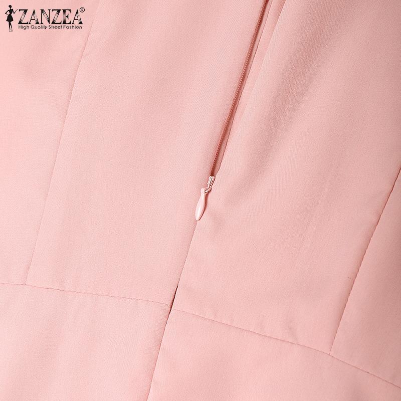 ZANZEA Women Elegant Bow O-neck Casual Summer Short Sleeve Dress