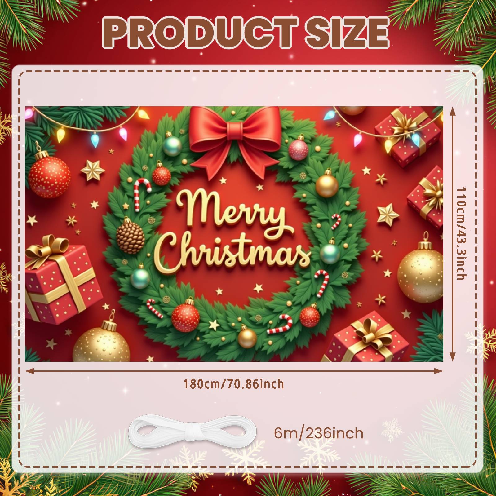 Christmas Display Red Green Theme Merry Christmas Banner Holiday Celebration Banner Christmas Ornament Xmas Backdrop For Office