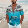Men's Split View Ocean Animal Print Short Sleeve Shirt, Spring Summer Marine Vacation Blouse, Loose Casual Top
